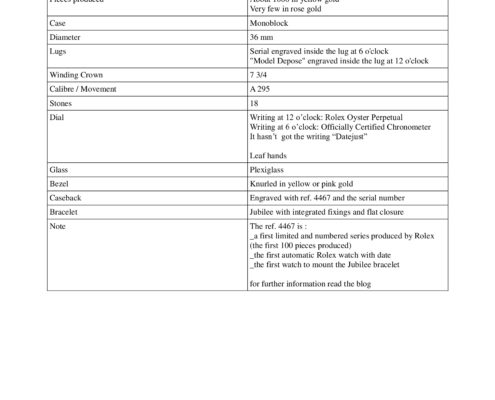 Table Technical file of Rolex Datejust ref. 4467 – Curiosity